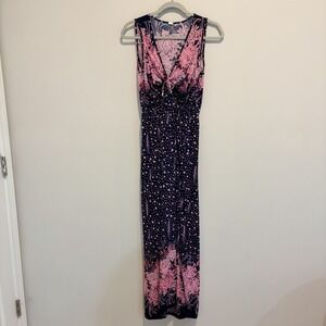 Women's V-neck Silk Maxi Dress Large Multicolor Floral